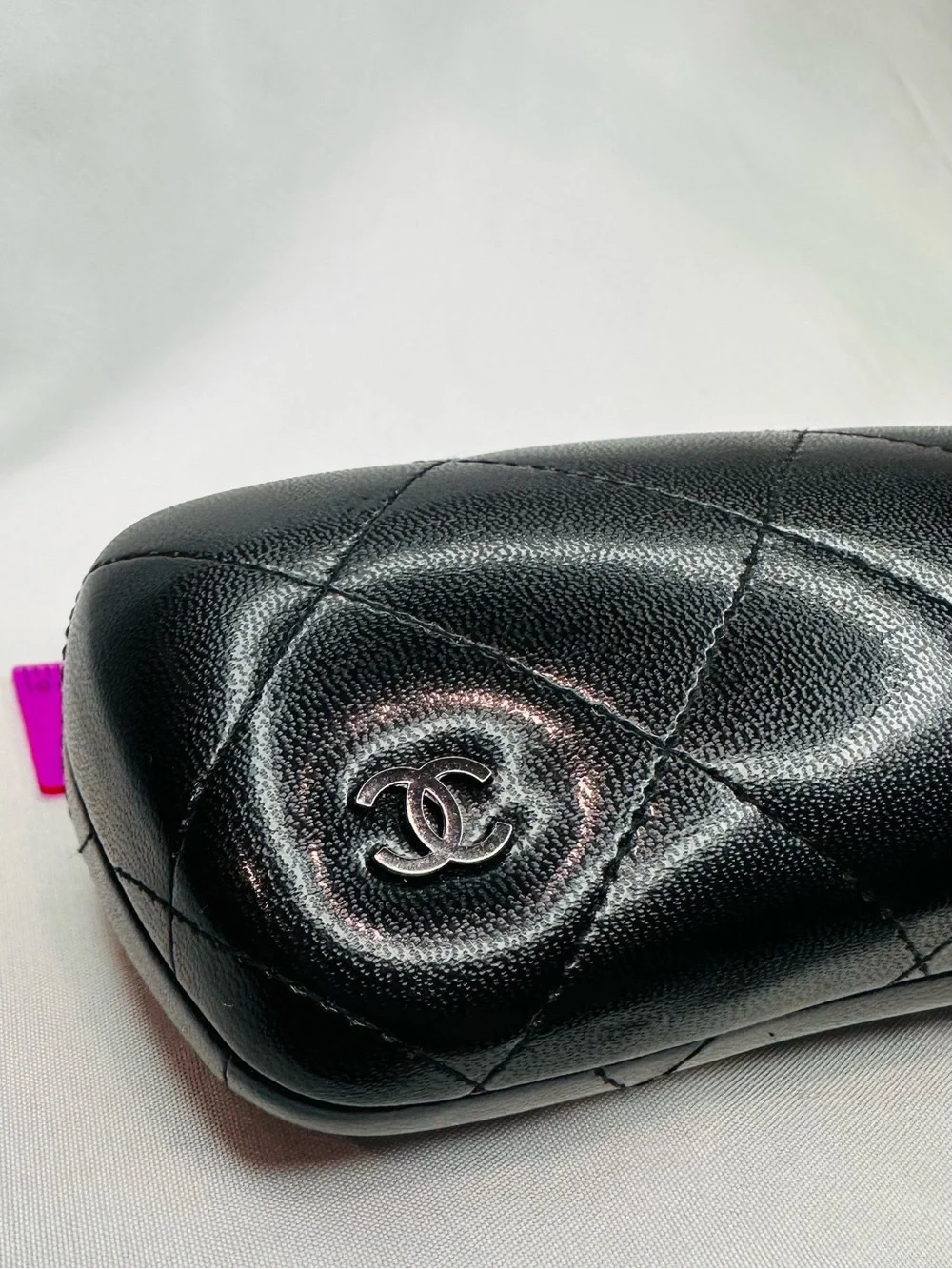 CHANEL Black Quilted Sunglasses Case with CC Emblem
